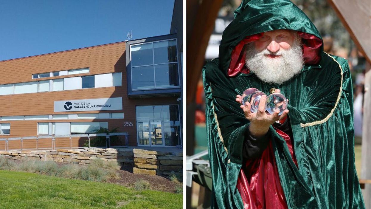 The offices of the MRC de la Vallée-du-Richelieu. Right: A person in a wizard costume.