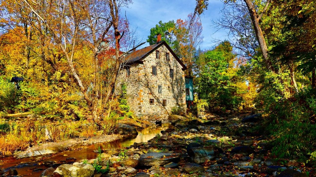 The old Freligh Mill on the Pike River near Frelighsburg, Quebec, during the fall. 