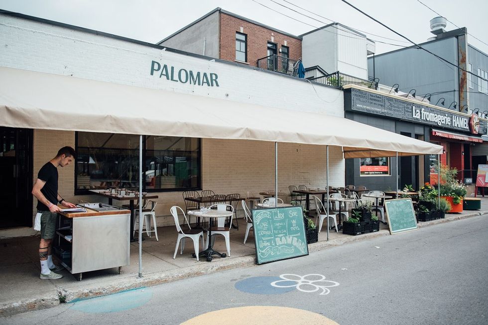 The outdoor patio overlooking Jean Talon Market.
