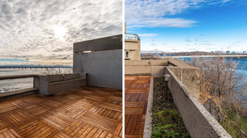The patio space attached to a condo for sale in Habitat 67.