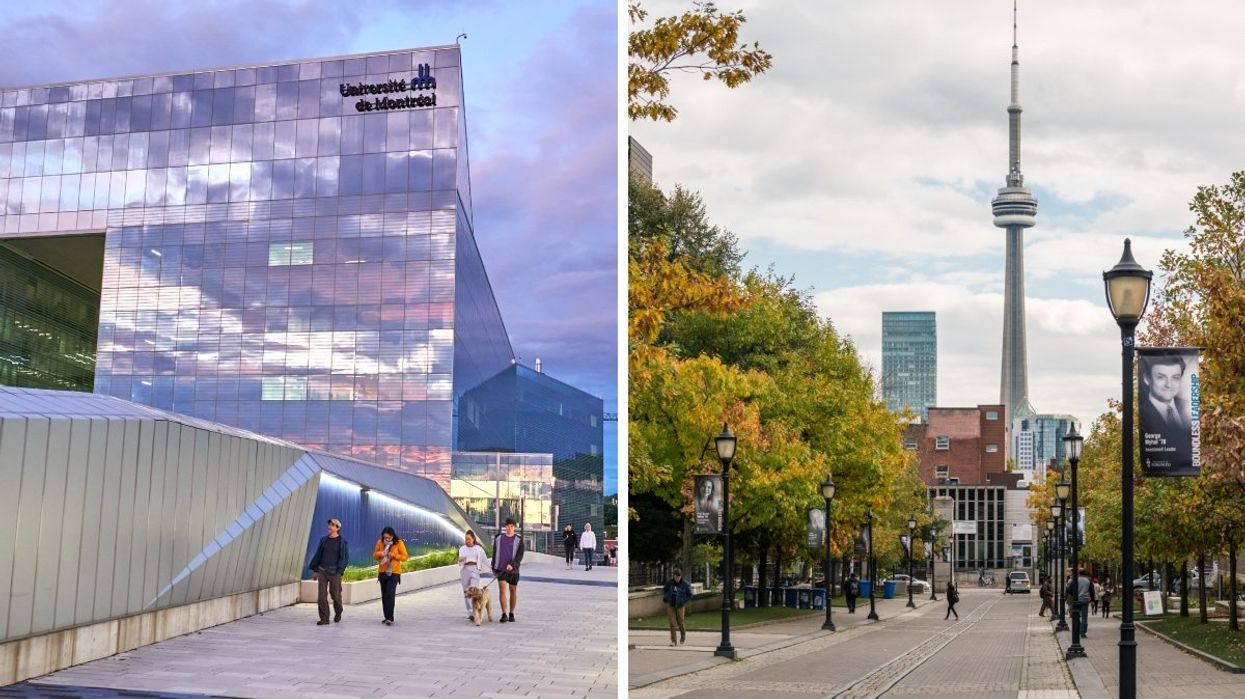 The Science Complex of Universite de Montreal, Right: View of CN tower from University of Toronto.