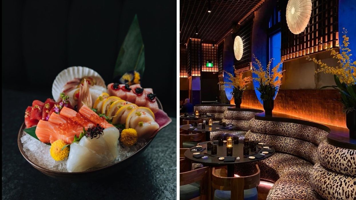 The seafood platter from Yubari Japanese restaurant in the Old Port. Right: The interior of Yubari restaurant.