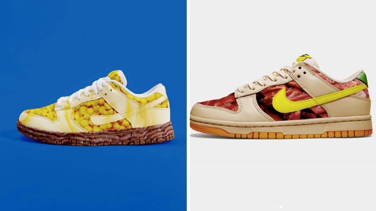 The "shepherd's pie sneaker" by Maxi. Right: The "smoked meat dunk" by Tastet.ca.