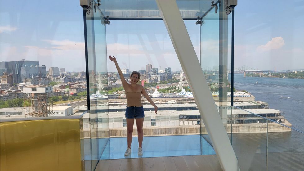 The split second I pretended not to be acrophobic while standing on a suspended glass floor.