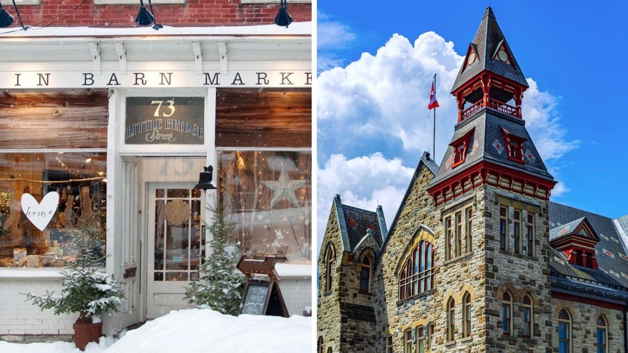 The Tin Barn Market shop in Almonte, Ontario. Right: The Almonte city hall during the springtime.