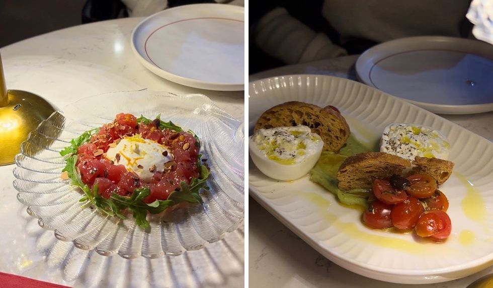 The tuna tartar and burrata dishes from Gino's in Montreal.