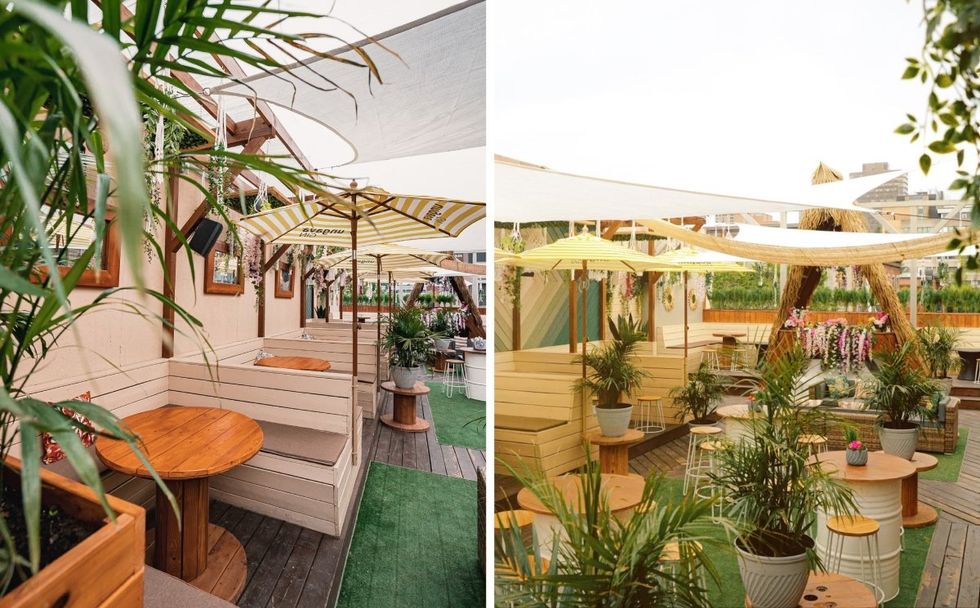 The vibrant outdoor seating area at Ciel Rose.