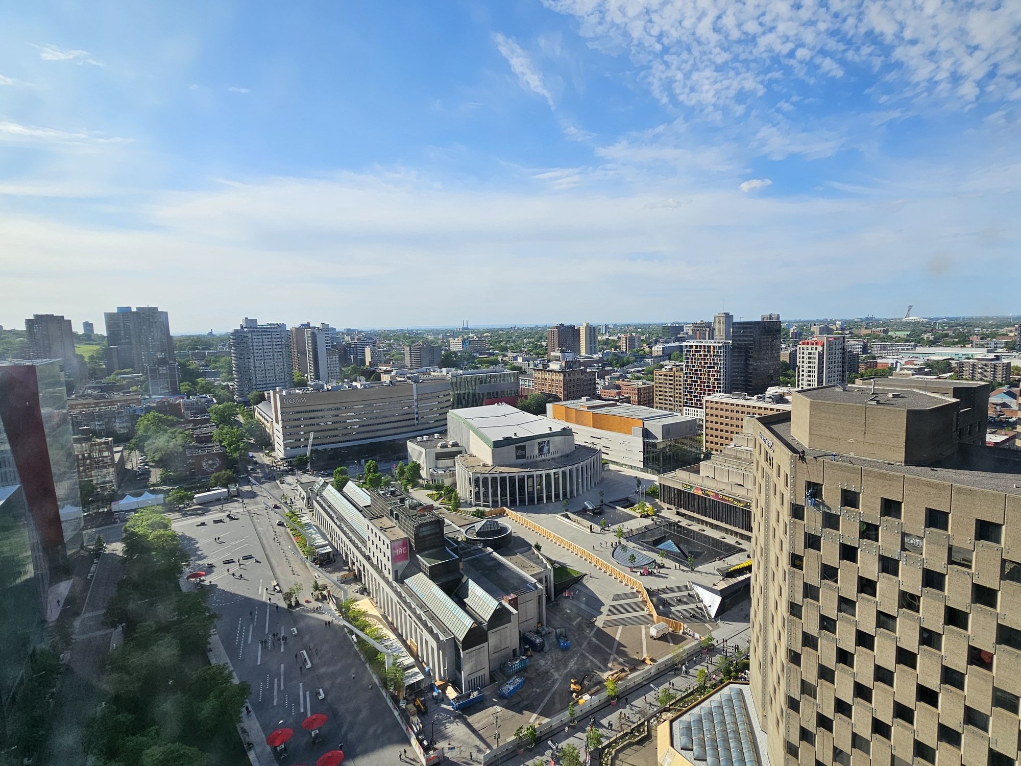 The view of Montreal from the walkway, spanning Mont Royal, Place des Arts and even the Olympic Stadium.