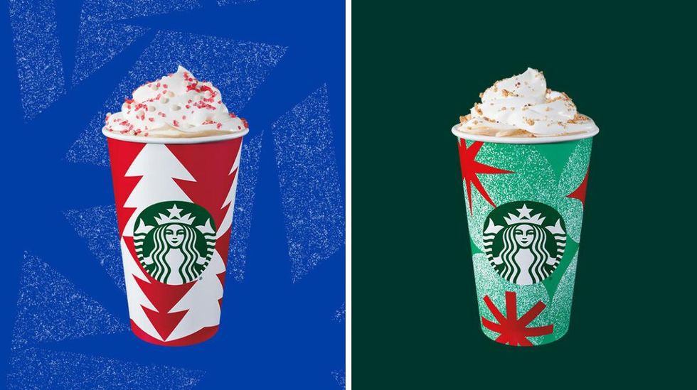 Toasted White Chocolate Mocha. Right, Chestnut Praline Latte.