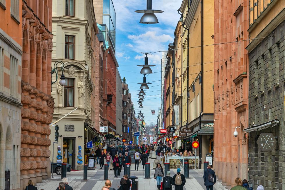 Tourists at the famed Drottninggatan shopping street in Stockholm, Sweden.