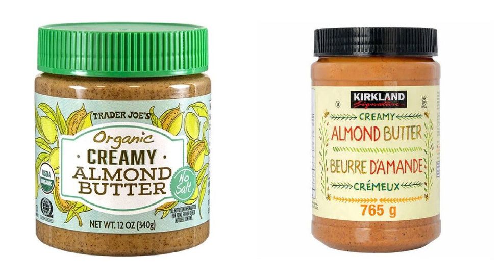 Trader Joe's Organic Creamy Almond Butter. Right: Kirkland's Creamy Almond Butter.