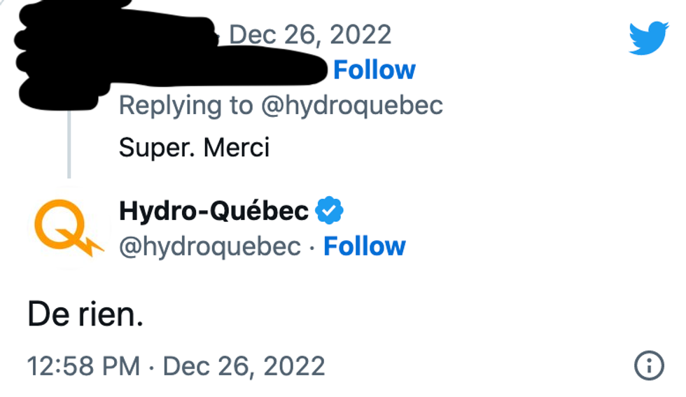 Twitter comments on Hydro-Qu\u00e9bec's page.