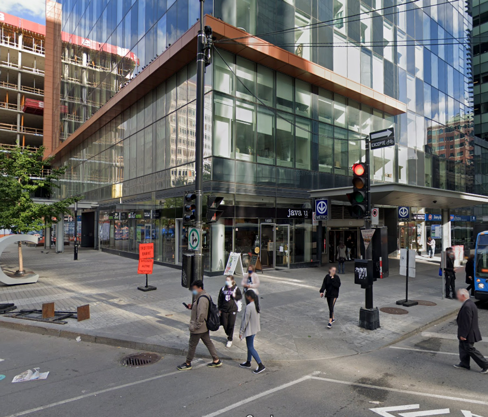 \u200b\u200bThe exterior of a Java U cafe in Montreal.