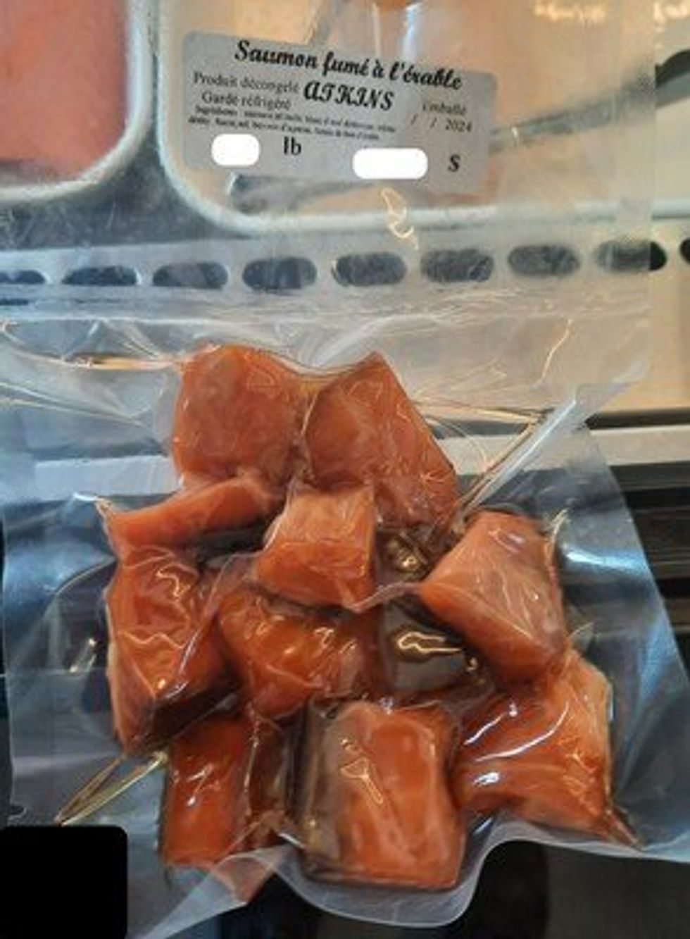 \u200bA bag of pre-made maple smoked salmon.