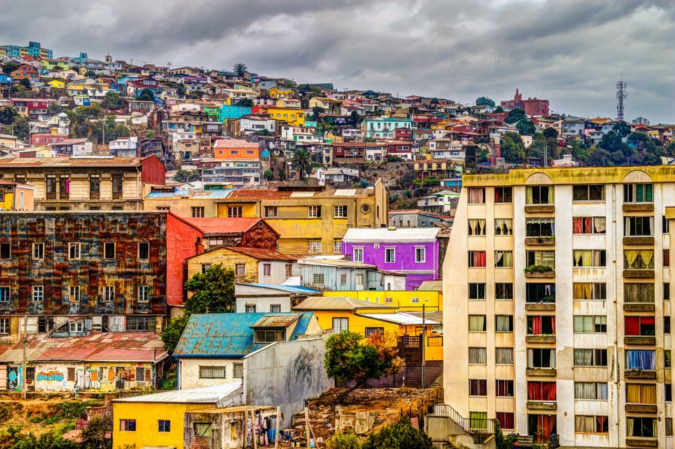 \u200bA hill with colourful buildings in Valpara\u00edso, Chile.