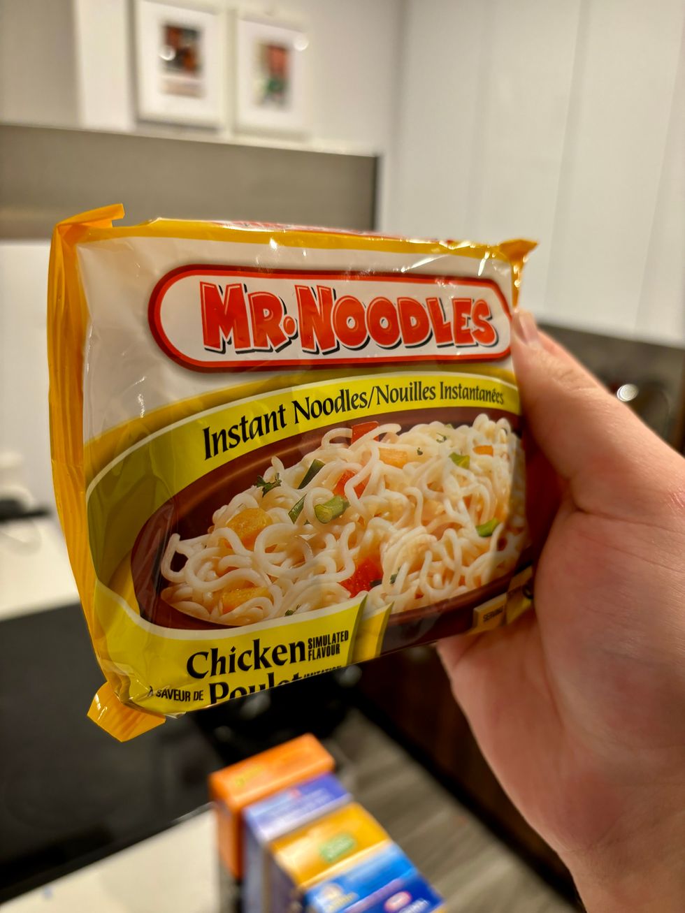 \u200bA package of Mr. Noodles chicken flavour instant noodle soup.