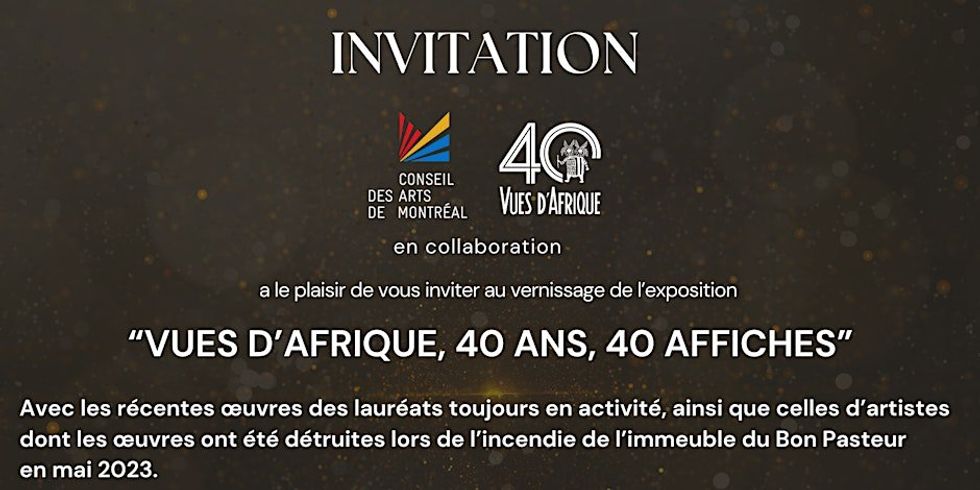 \u200bA poster for an upcoming vernissage exhibition in Montreal featuring details of the event including date, time and location.