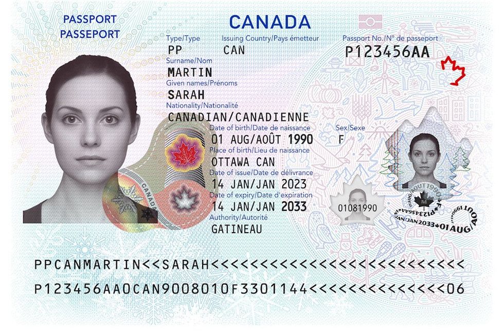 \u200bA sample photo of a Canadian passport ID page.