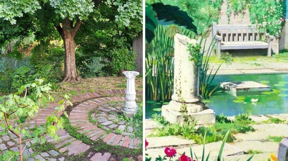 \u200bA secluded part of \u00cele Notre-Dame overlooking the river near the Jamaican Pavilion. Right: A still from "The Secret World of Arietty."