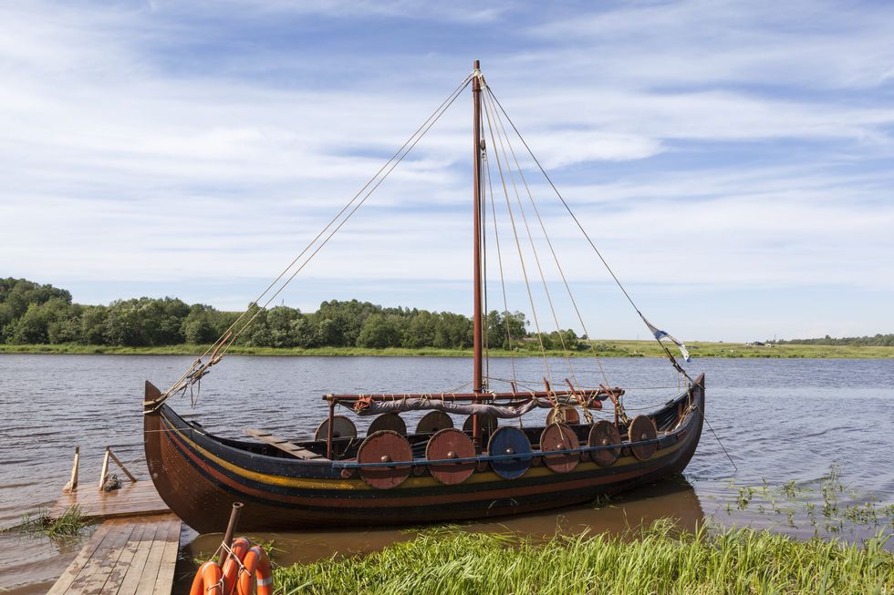 \u200bA Viking ship on a river.