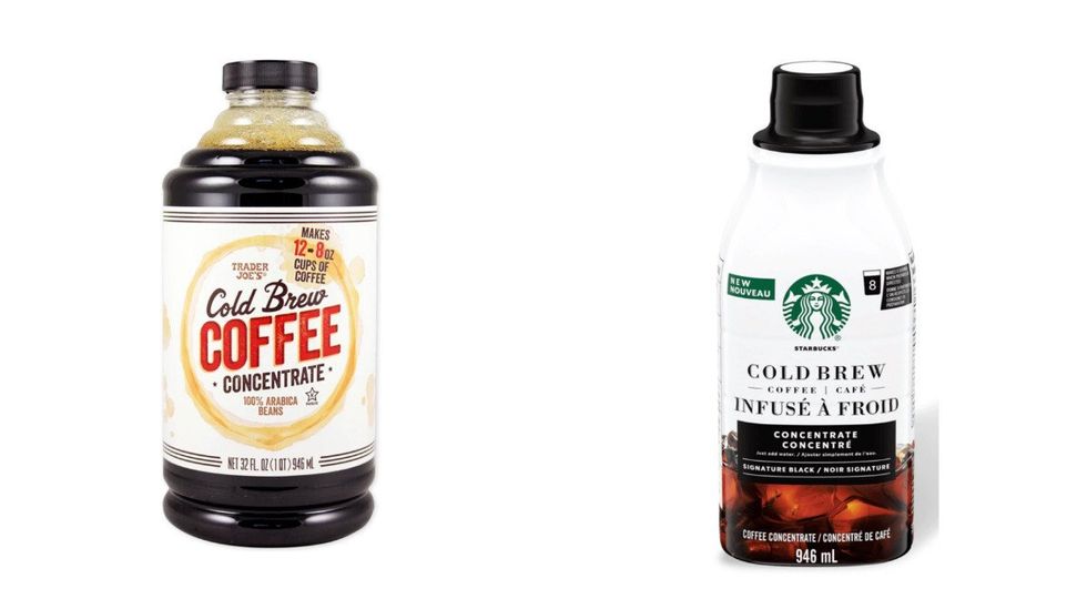 \u200bCold Brew Coffee Concentrate from Trader Joe's. Right: Starbucks' Cold Brew Concentrate.