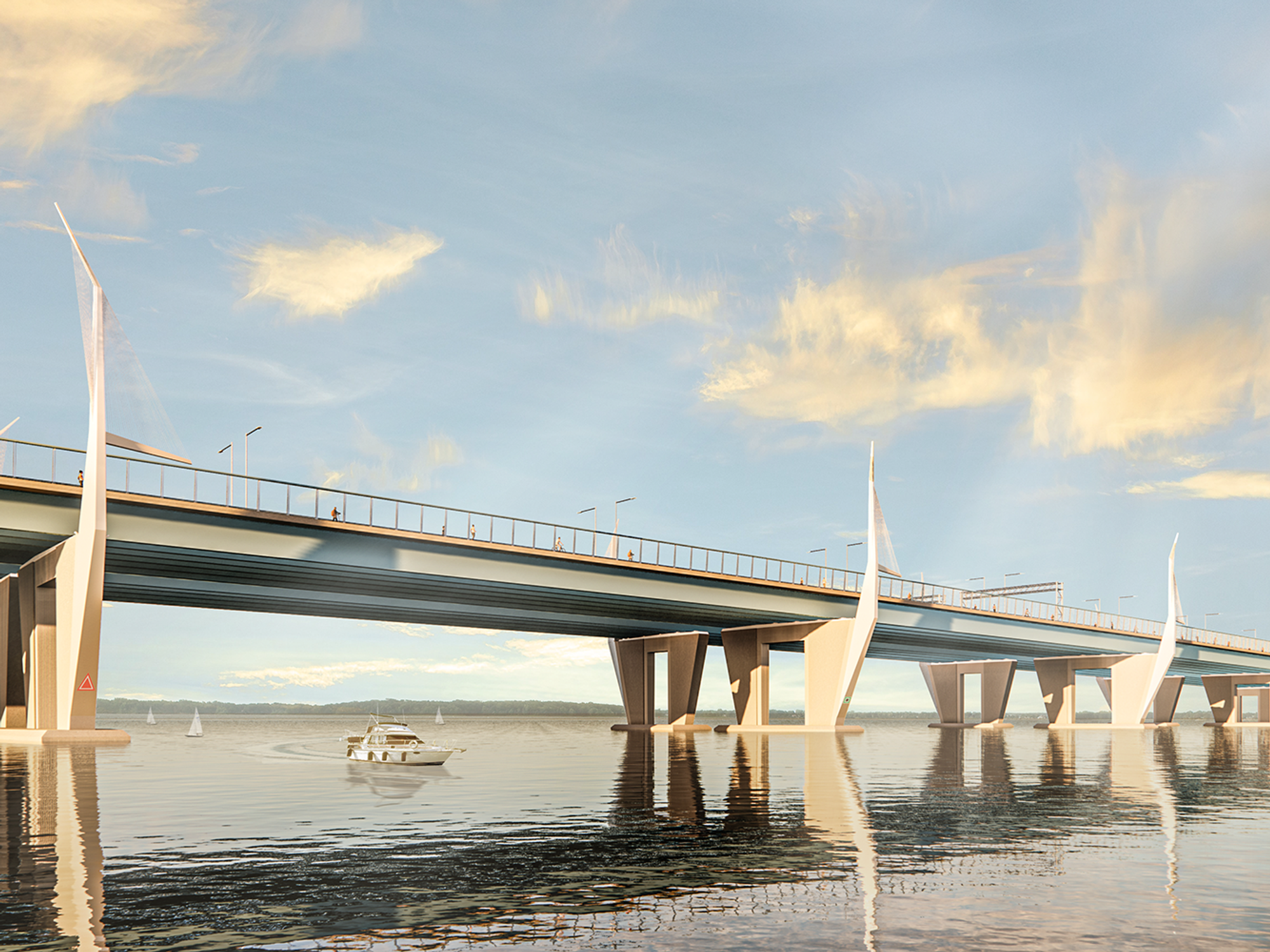 \u200bComputer-generated image of the new \u00cele-aux-Tourtes Bridge.