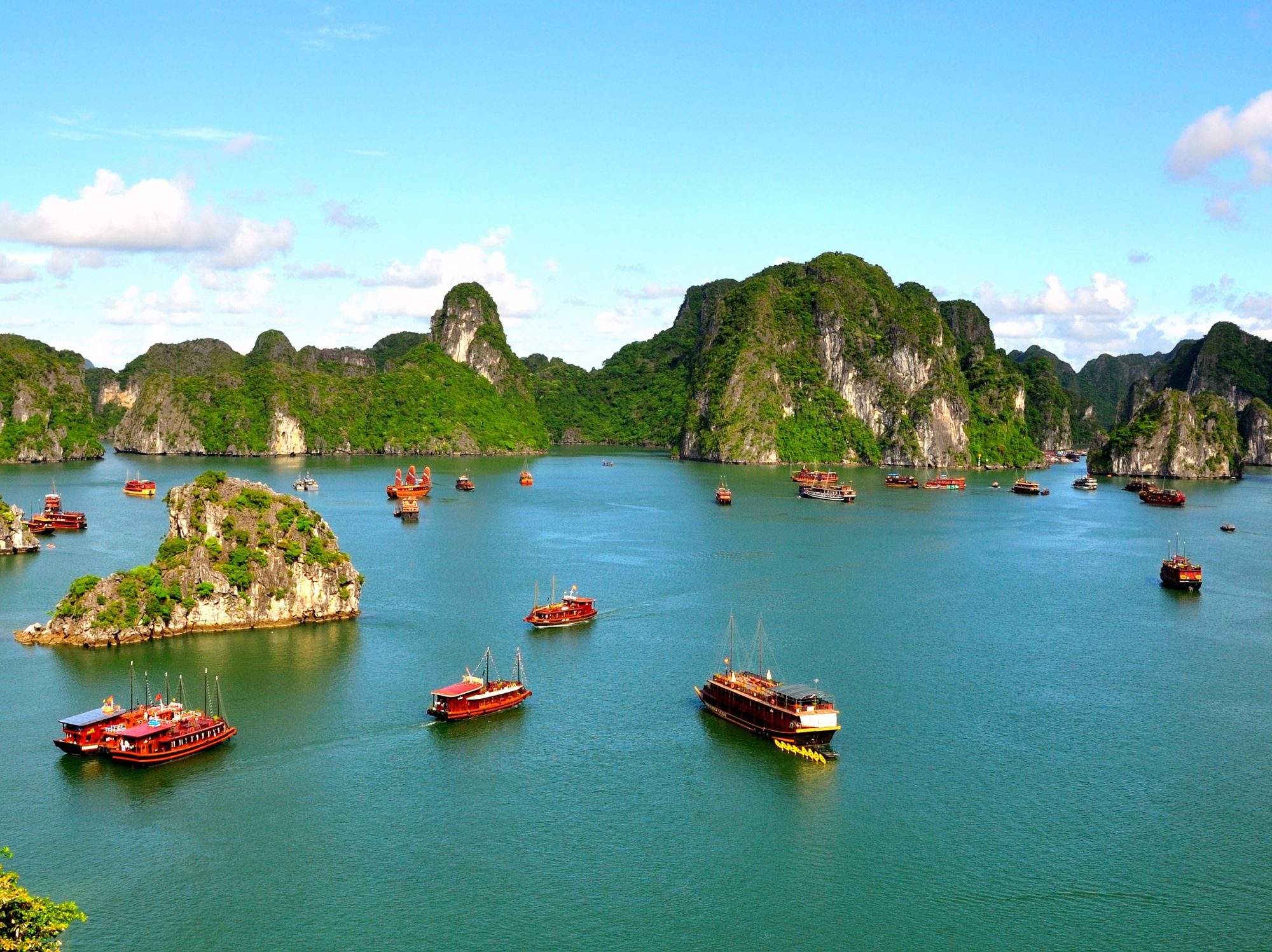 \u200bDozens of boats in Ha Long Bay.