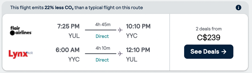 \u200bFlair and Lynx flights from Montreal to Calgary.