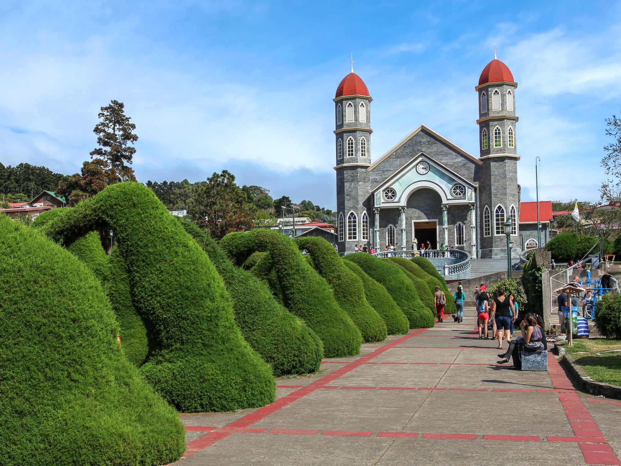 \u200bFrancisco Alvardo Park and the Church of San Rafael in Zarcero, Costa Rica.