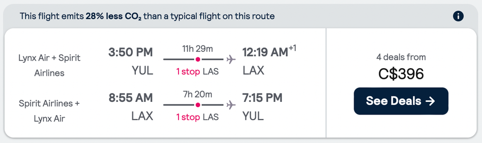 \u200bLynx Air and Spirit Airlines flights from Montreal to Los Angeles