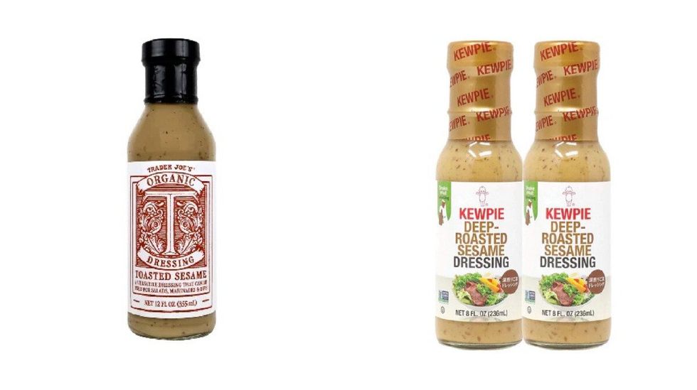 \u200bOrganic Toasted Sesame Dressing from Trader Joe's. Right: Bottles of Kewpie Deep-Roasted Sesame Dressing.