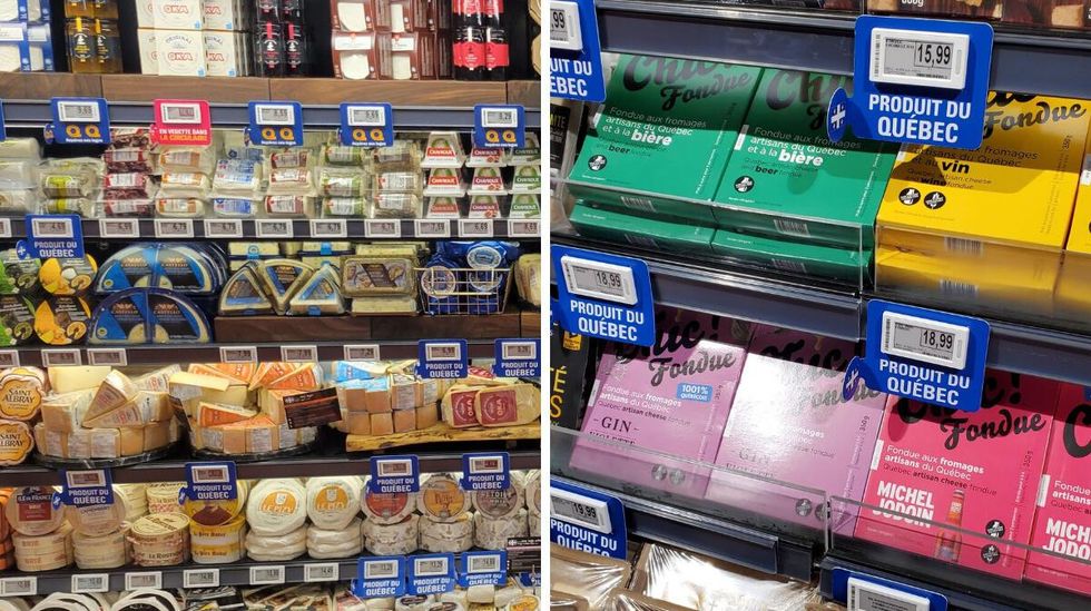 \u200bProvigo's cheese wall. Right: A selection of Quebec-made fondues.