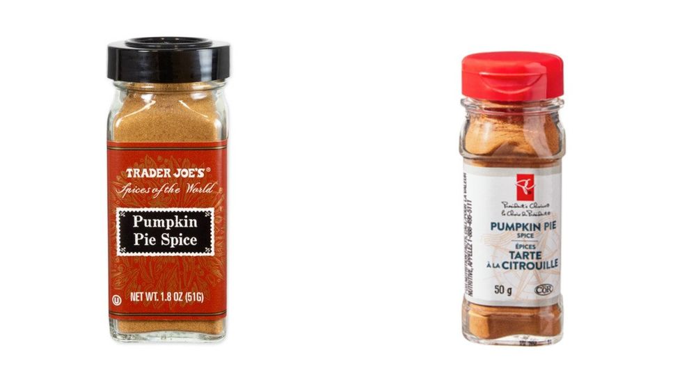 \u200bPumpkin Pie Spice from Trader Joe's. Right: PC's Pumpkin Pie Spice.