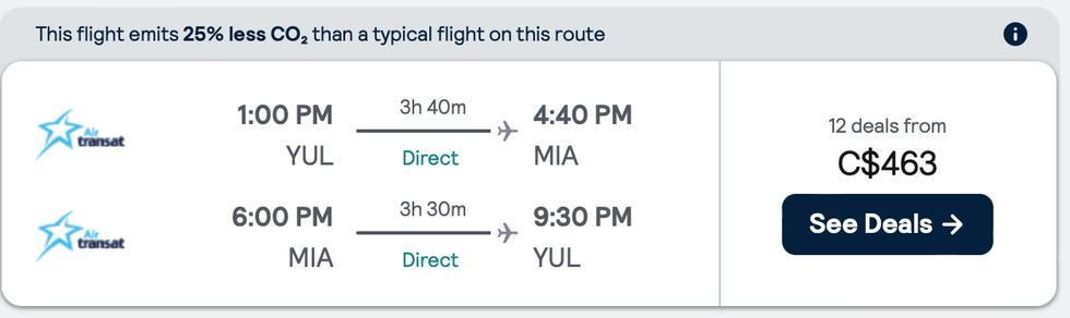 \u200bSkyscanner flights from Montreal to Miami with Air Transat.