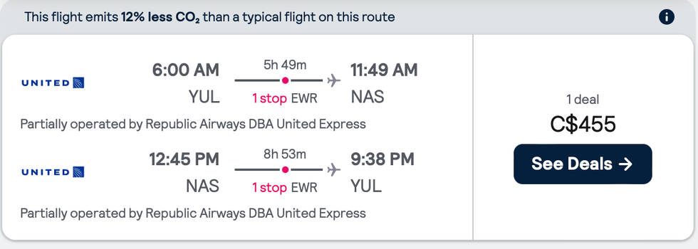 \u200bSkyscanner flights from Montreal to Nassau with United Airlines.