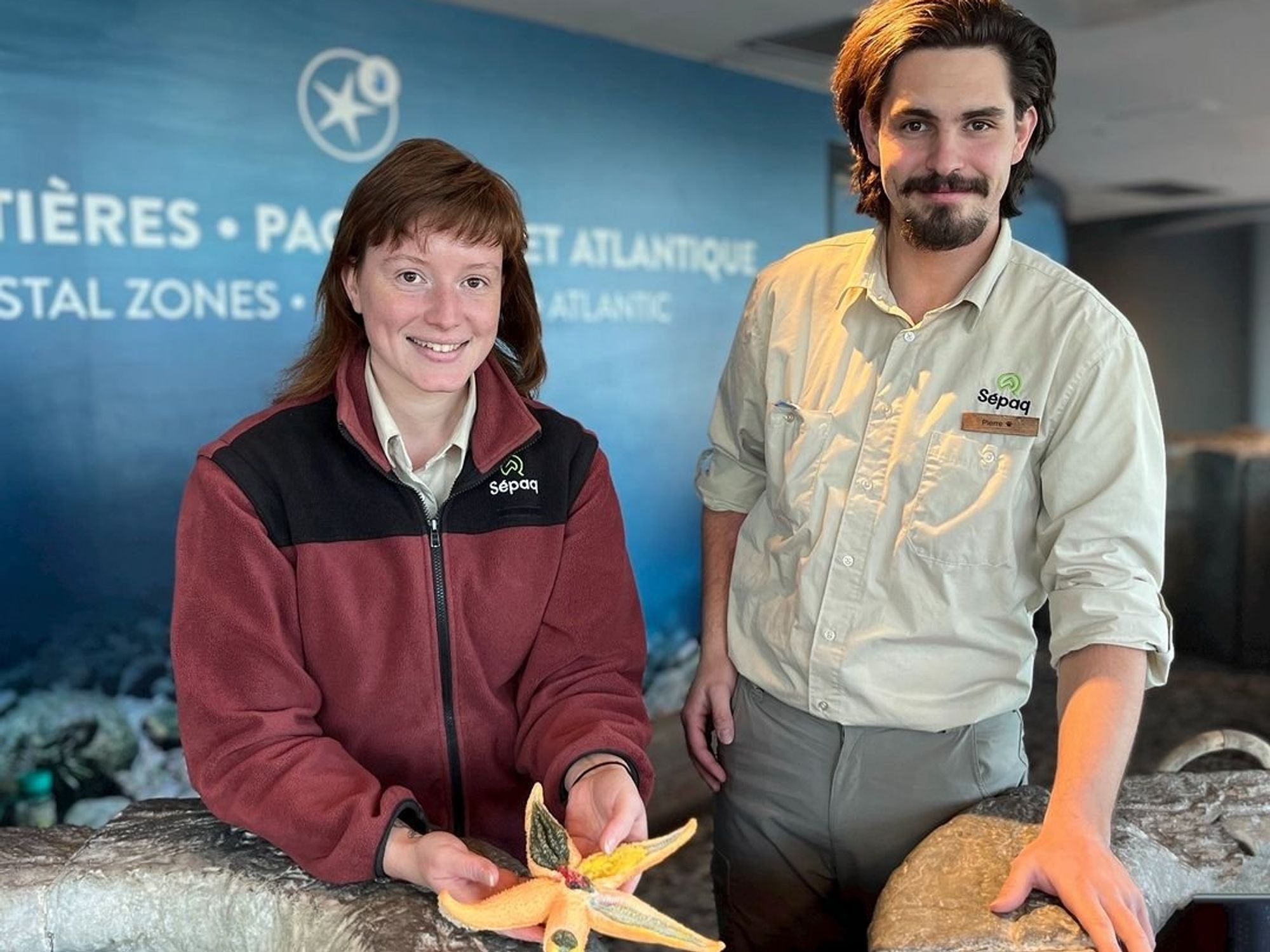 \u200bSomeone holds ups a starfish specimen at the Aquarium du Qu\u00e9bec.