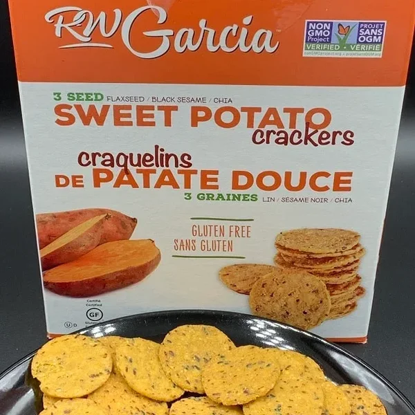 \u200bSweet potato crackers in a bowl by the box.