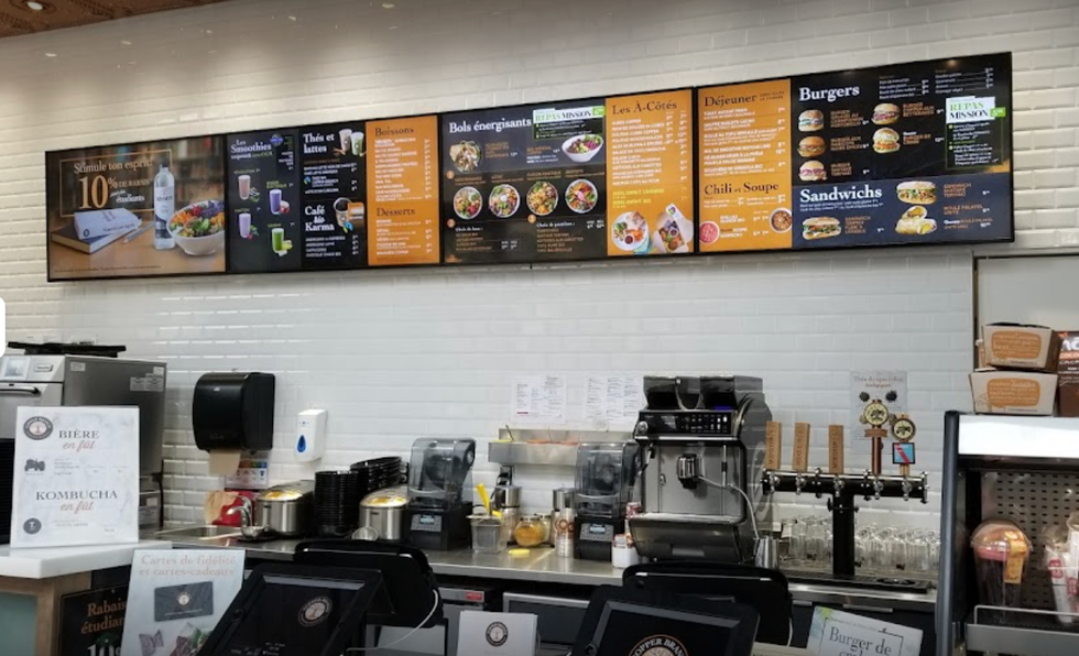 \u200bThe interior of a Copper Branch fast food restaurant in Quebec City.