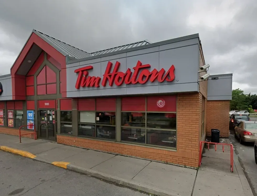 \u200bTim Hortons restaurant on rue Jean-Talon Est in Montreal.
