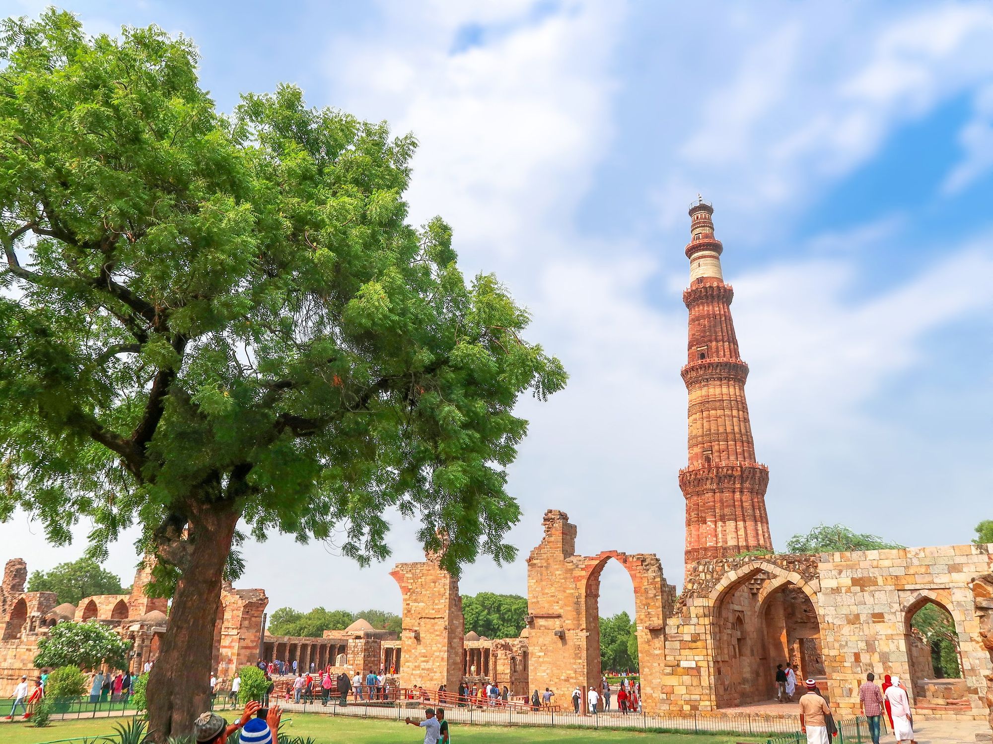 \u200bTourists visit Qutub Minar, UNESCO World Heritage Site in New Delhi, India.