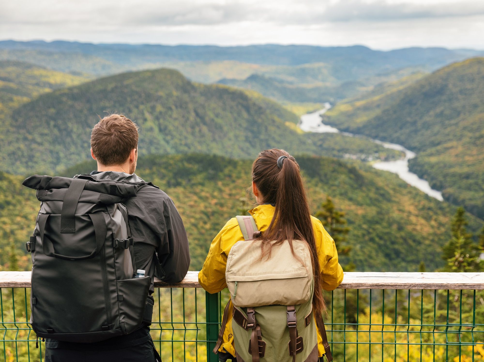 \u200bTwo hikers look out at Jacques Cartier National Park.