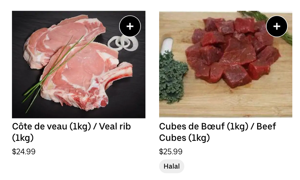\u200bTwo meat options sold by March\u00e9 le Pro on Uber Eats.