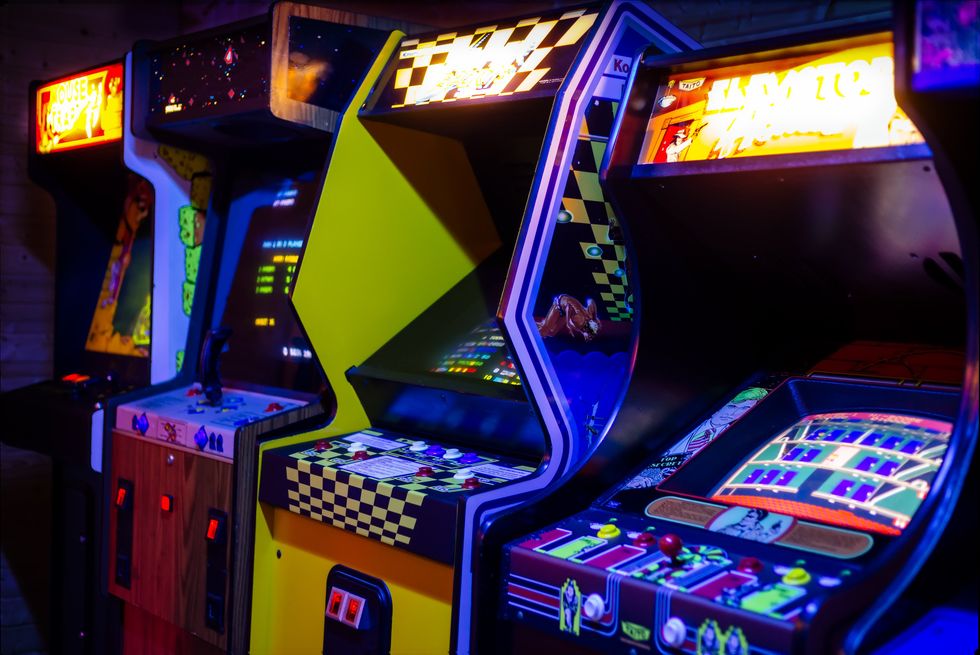 \u200bVintage arcade machines.