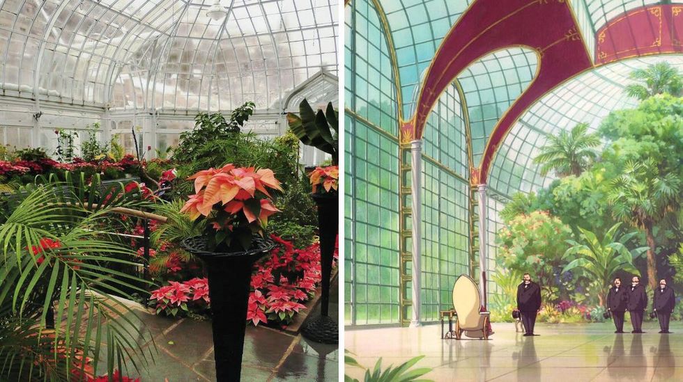 \u200bWestmount Conservatory. Right: Scene from "Howl's Moving Castle."