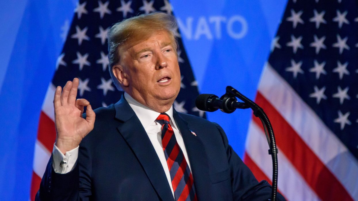 US president Donald Trump makes a speech.