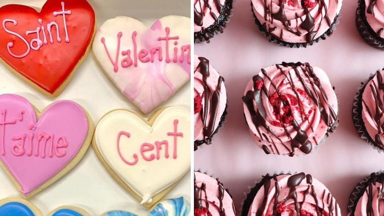 Valentine's Day sugar cookies. Right: Chocolate raspberry cupcakes.