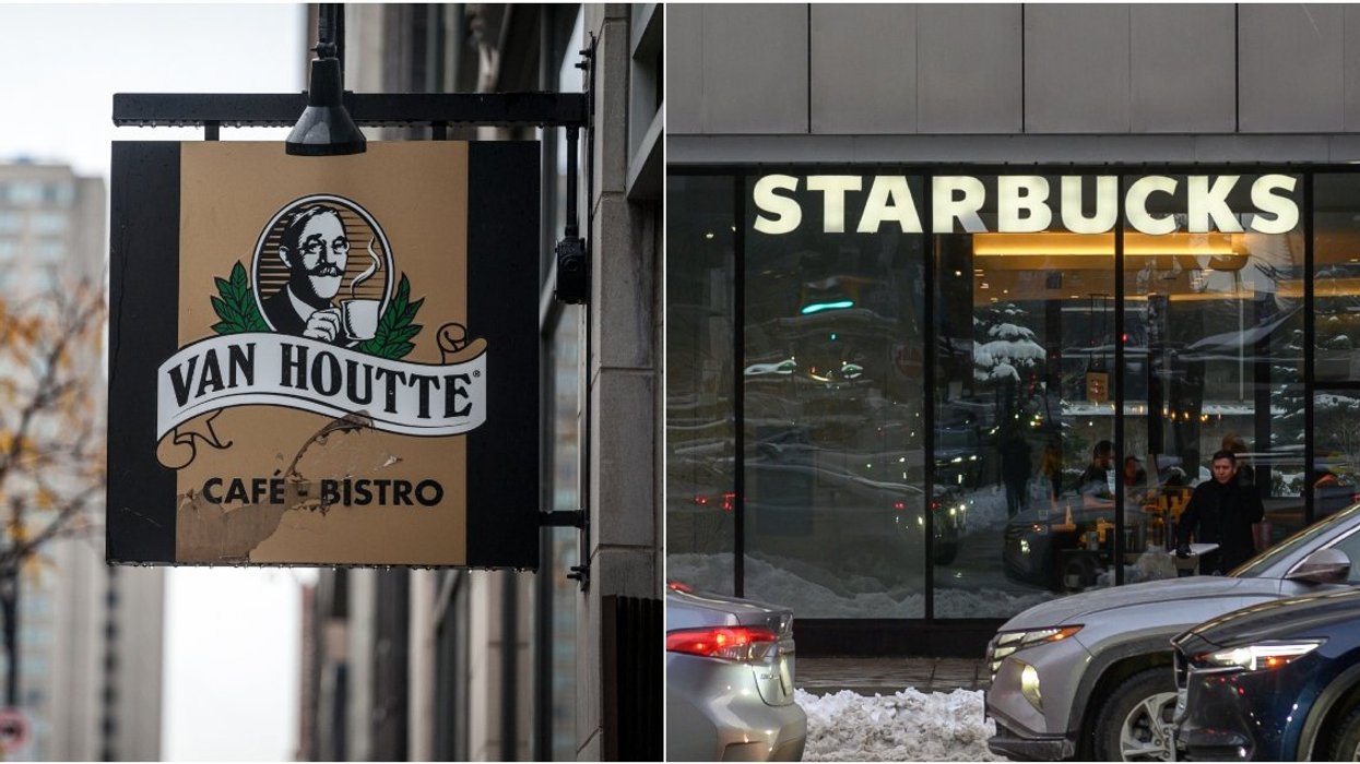 Van Houtte coffee. Right: A Starbucks coffee shop.