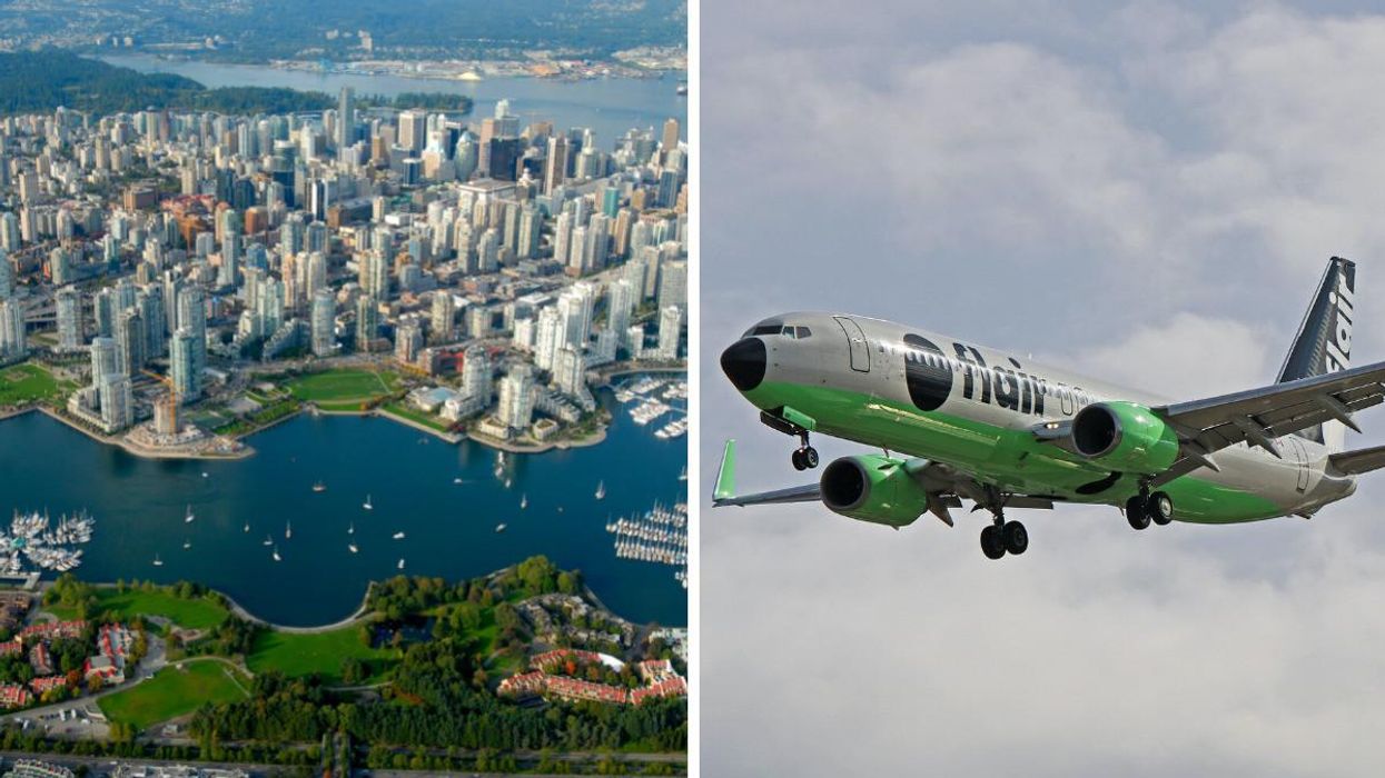 Vancouver from the sky. Right: A Flair airplane in flight.