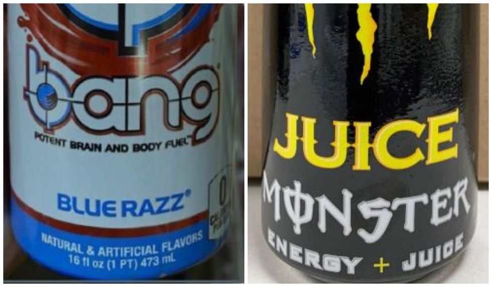 Various brands of caffeinated energy drinks