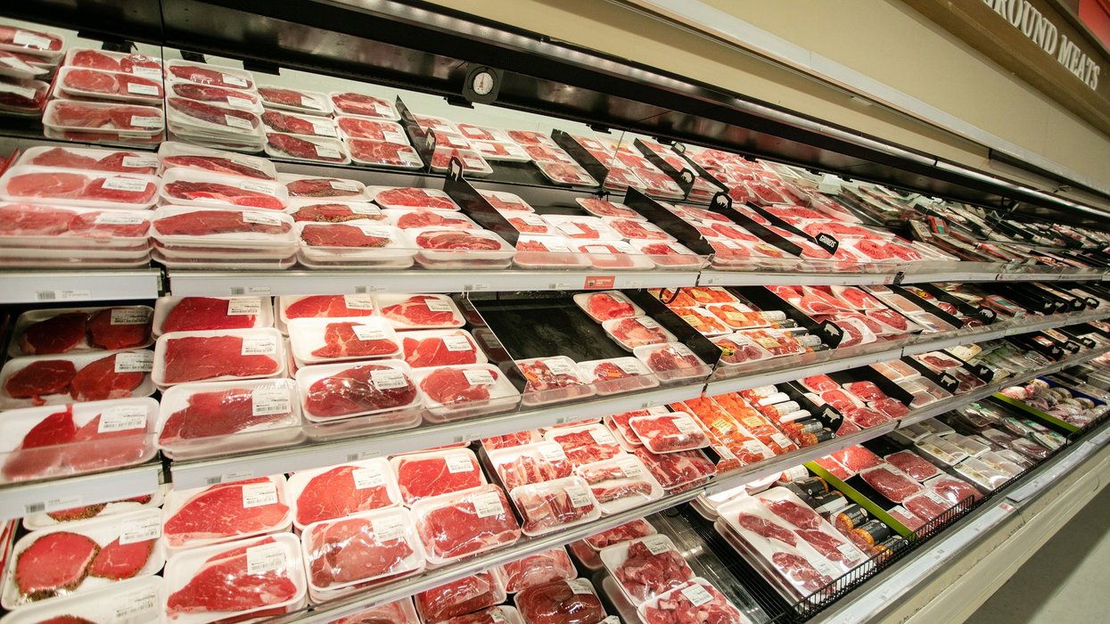 Various cuts of beef in the meat section of a grocery store.